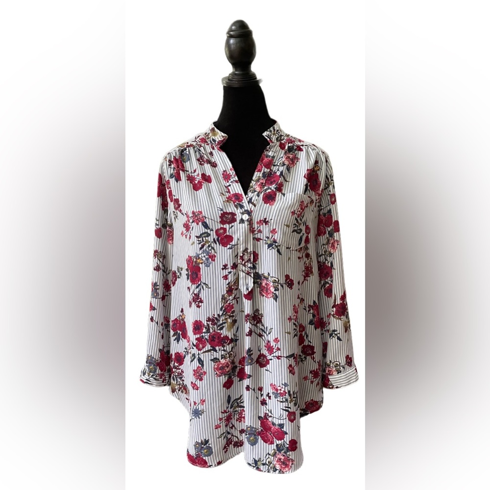 A. Byer: Pinstriped Floral Blouse